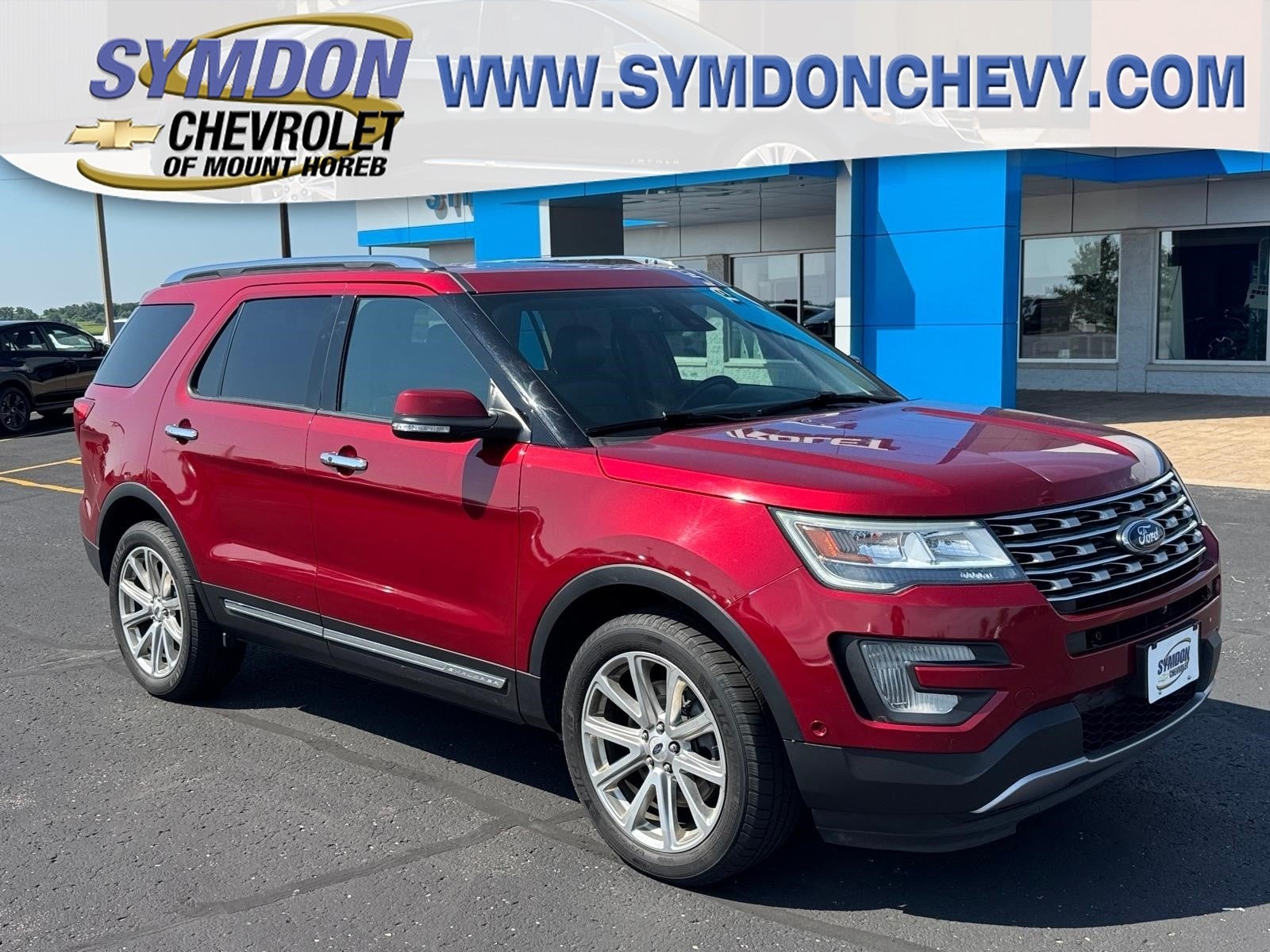 2017 Ford Explorer Limited in Red — front three-quarter view