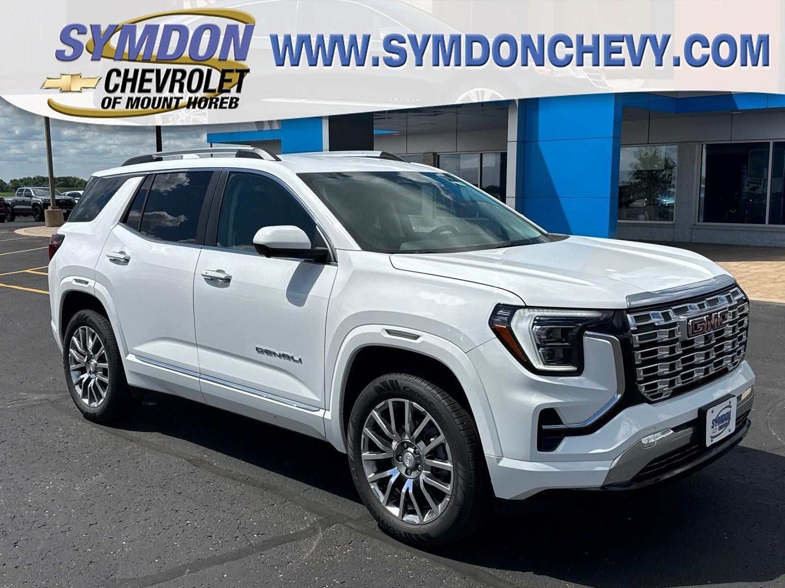 2026 GMC Terrain Denali in Summit White — front three-quarter view